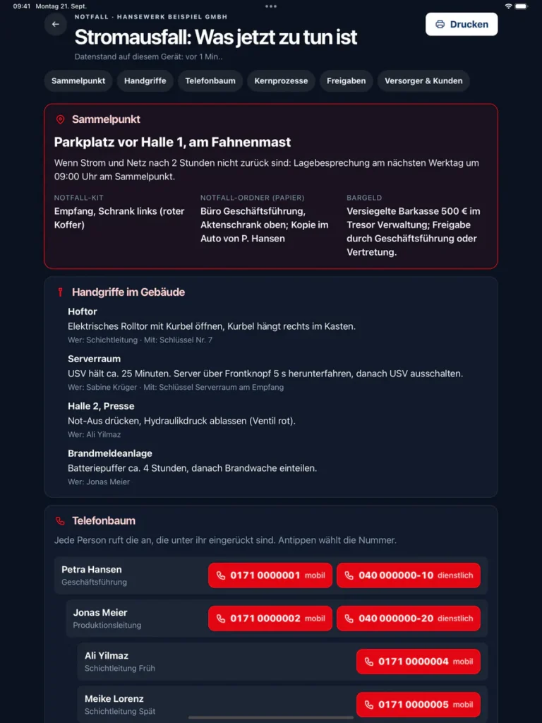 Krisenpilot App Notfallansicht
