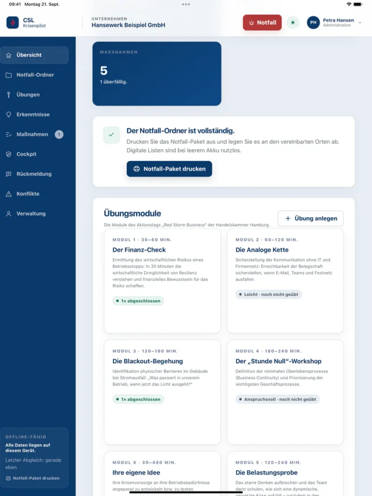 Krisenpilot App Übersicht